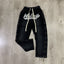 Valley Dreams Rhinestone Letter Flare Sweatpants, Vintage Black Washed Streetwear Unisex Trousers