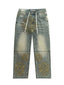 VALLEY Vintage Cross‑Shaped Towel‑Embroidered Baggy Jeans, Washed‑Blue Unisex Streetwear Denim Pants