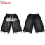 VALEFOREVER Black Washed Rhinestone Shorts with Script Logo & Fringe Hem