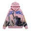VALEFOREVER Pink Statue of Liberty Cityscape Zip Hoodie