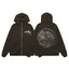 Streetwear Vintage Coin Graphic Full-Zip Hoodie - Coffee Brown