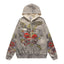 VALEFOREVER Washed Grey Eagle Graphic Zip Up Hoodie