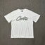 Corteiz Graffiti Script Logo White T-Shirt — Bold Streetwear Tee with Signature Handstyle Print