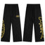 Black Graphic Straight-Leg Sweatpants | Luxury Streetwear Pants with Gold Side Print Detail
