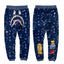 BAPE Navy Blue Camo Shark Face Graphic Jogger Pants Unisex Streetwear Sweatpants