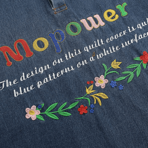 Retro floral colorful letter embroidered denim short sleeves