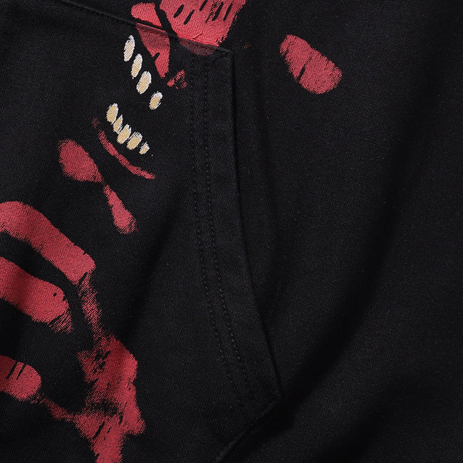 Valley Sport Dept Devil Character Graphic Zip‑Up Hoodie, Black Vintage Horror Oversized Streetwear Unisex Jacket Main Image