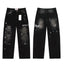 Valley Embroidered Paint‑Splatter Distressed Carpenter Baggy Jeans, Washed‑Black Unisex Wide‑Leg Denim Pants