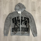 VALLEY Grey Valley Sport Division Football Graphic Zip‑Up Hoodie Unisex Oversized Jacket