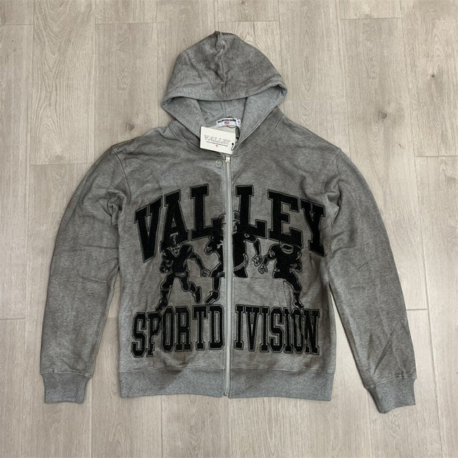 VALLEY Grey Valley Sport Division Football Graphic Zip‑Up Hoodie Unisex Oversized Jacket Hover Image