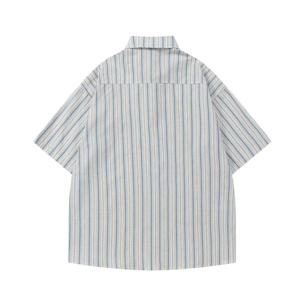 Retro Striped Short Sleeve Work Shirt