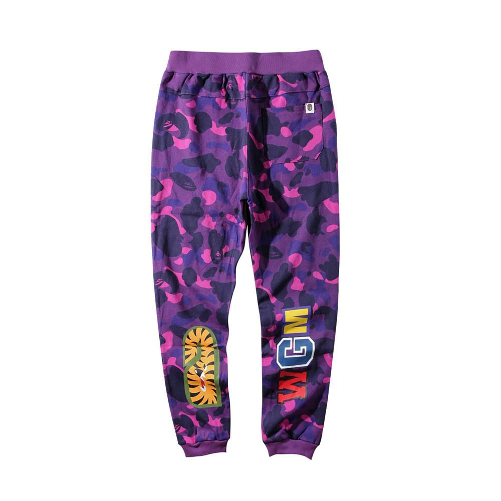 BAPE Purple Camo Shark Joggers, WGM Tiger Print Unisex Hip‑Hop Streetwear Sweatpants