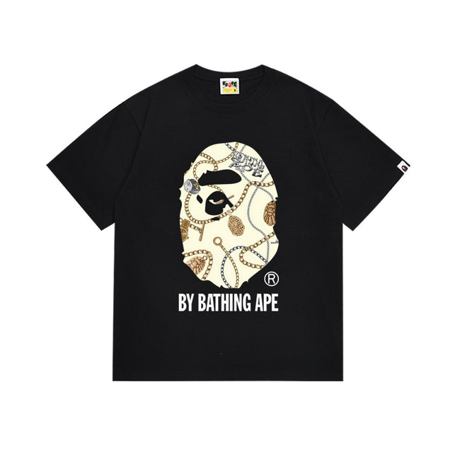 BAPE Chain Pattern Ape Head Graphic T-Shirt Black Hover Image