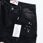 Valley Embroidered Paint‑Splatter Distressed Carpenter Baggy Jeans, Washed‑Black Unisex Wide‑Leg Denim Pants