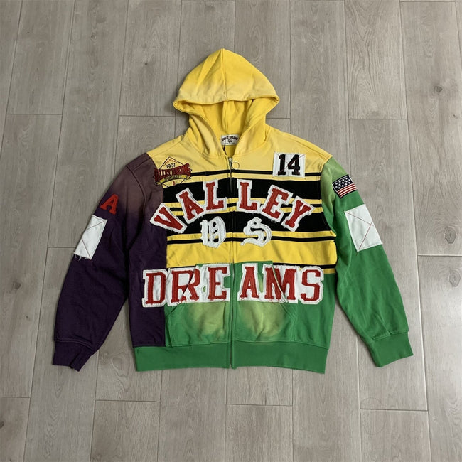 VALLEY Color‑Block Striped Valley Dreams Zip‑Up Hoodie Unisex Oversized Jacket Hover Image