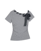 Women's Slim Fit Short-Sleeve T-Shirt with Bow Tie