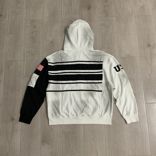 VALLEY White‑Black Color‑Block Striped Valley Dreams Zip‑Up Hoodie Unisex Oversized Jacket Hover Image