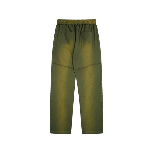 Valley Dreams Rhinestone Letter Wide‑Leg Sweatpants, Vintage Green Washed Streetwear Unisex Trousers Main Image