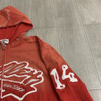 VALLEY Red‑Orange Gradient Graffiti‑Print Valley Dreams Zip‑Up Hoodie Unisex Oversized Jacket