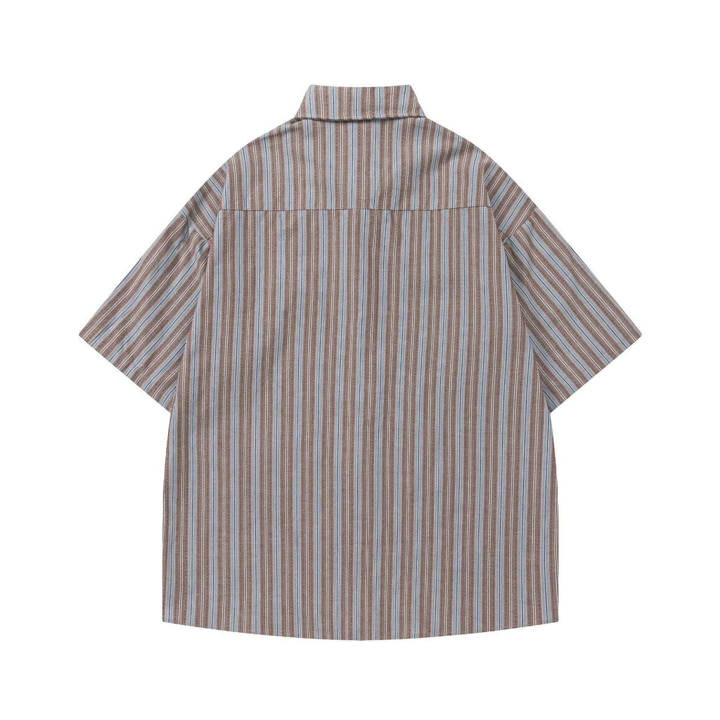 Retro Striped Short Sleeve Work Shirt