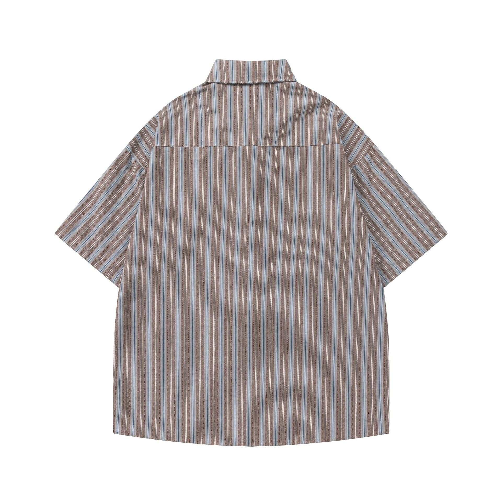 Retro Striped Short Sleeve Work Shirt