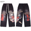 Vintage Eagle‑Print Wide‑Leg Sweatpants, Black Washed Unisex Hip‑Hop Streetwear Trousers