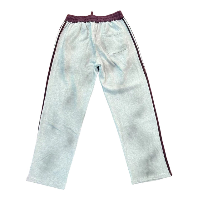 Valley Dream Letter‑Print Side‑Stripe Wide‑Leg Sweatpants, Heather Grey‑Burgundy Unisex Streetwear Trousers Main Image