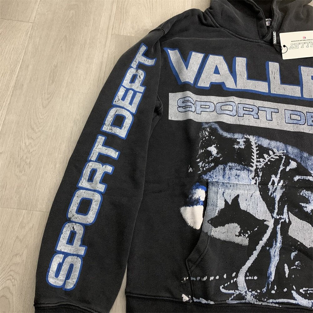 VALLEY Black Valley Dreams Sport Dept Graphic Zip‑Up Hoodie Unisex Oversized Jacket