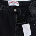 Valley Embroidered Paint‑Splatter Distressed Carpenter Baggy Jeans, Washed‑Black Unisex Wide‑Leg Denim Pants