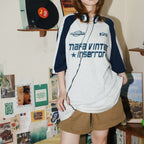 American letter print patchwork raglan oversize short sleeves