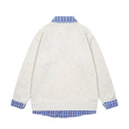 Spliced plaid fake two-piece polo sweatshirt