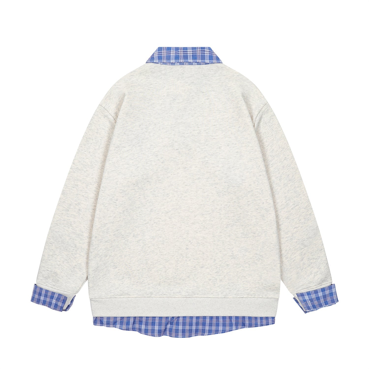 Spliced plaid fake two-piece polo sweatshirt