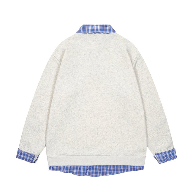 Spliced plaid fake two-piece polo sweatshirt Main Image