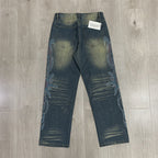 VALLEY Gradient Rhinestone Star Washed‑Blue Straight‑Leg Jeans, Y2K Hip‑Hop Unisex Denim Pants