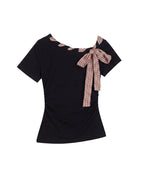 Women's Slim Fit Short-Sleeve T-Shirt with Bow Tie