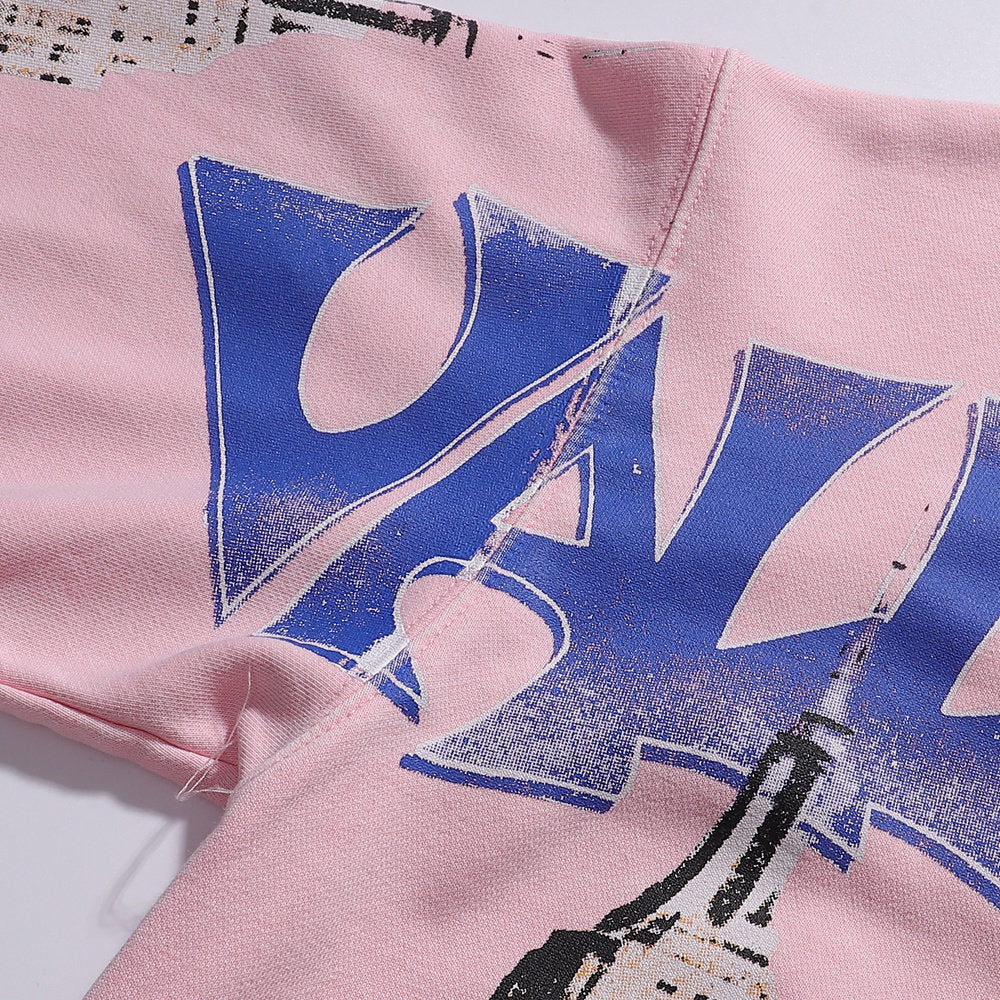 Valley Dreams Statue Of Liberty Cityscape Zip‑Up Hoodie, Pink Vintage Oversized Streetwear Unisex Jacket