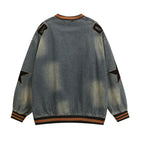 Retro distressed washed denim long sleeves