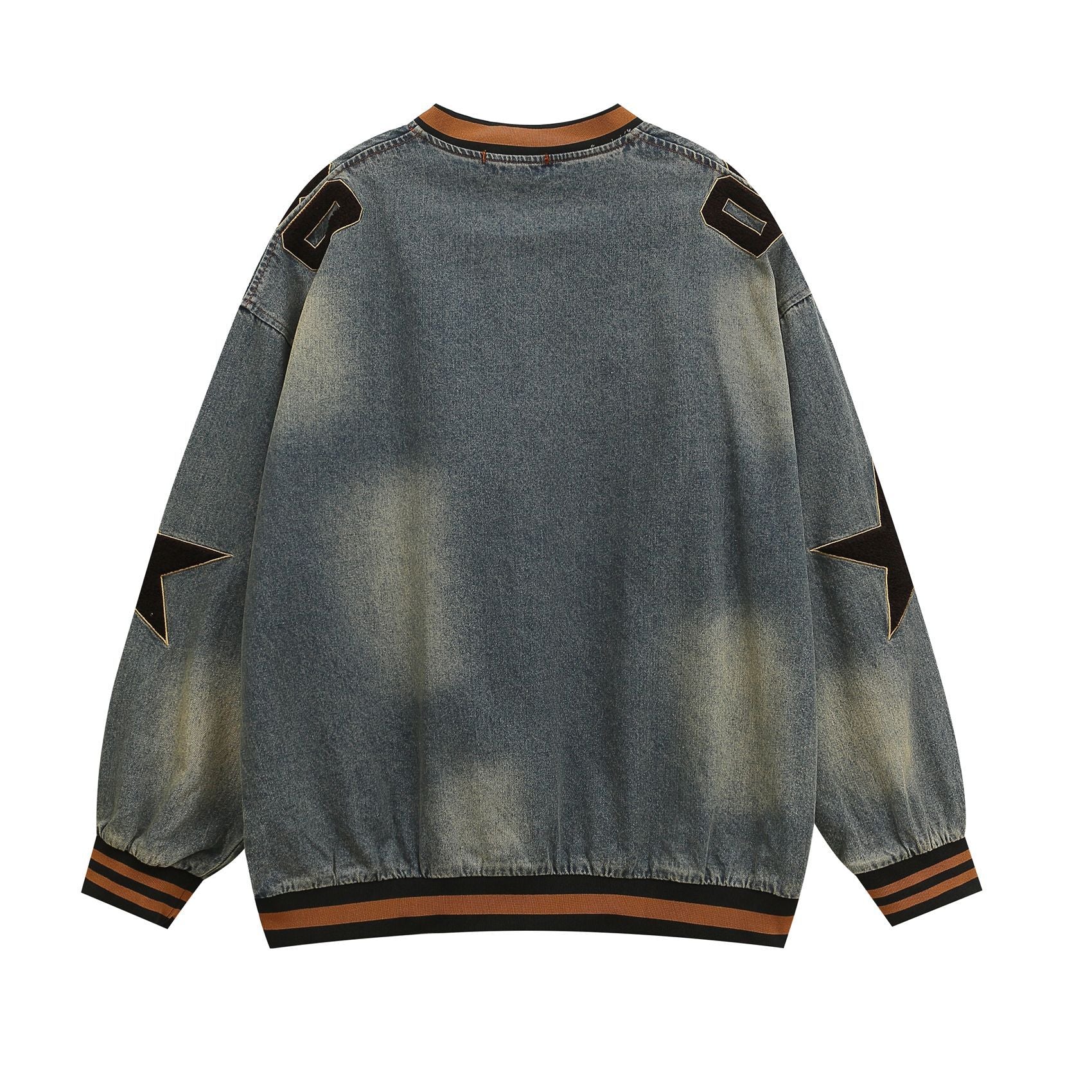 Retro distressed washed denim long sleeves