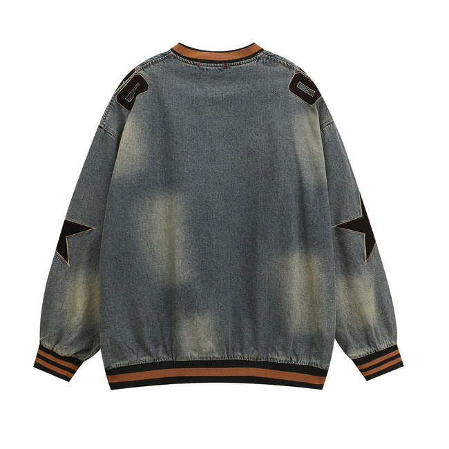 Retro distressed washed denim long sleeves Main Image
