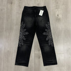 VALLEY White Dots Print Distressed Washed‑Black Straight‑Leg Jeans, Y2K Streetwear Unisex Denim Pants
