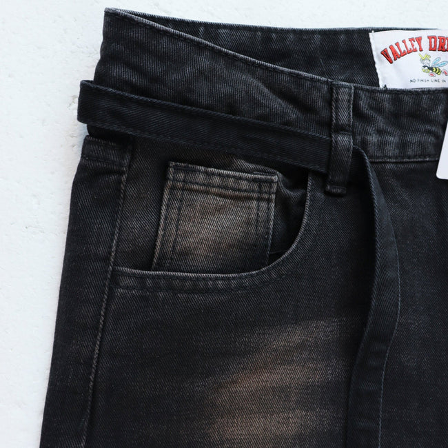 Valley Dreams Embroidery Splatter‑Paint Baggy Jeans, Vintage Washed‑Black Unisex Wide‑Leg Denim Pants Main Image