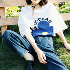 Retro letter flower pattern couple short sleeves