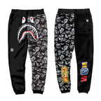 BAPE Black Starry Camo Split Shark Face Graphic Jogger Pants Unisex Streetwear Sweatpants
