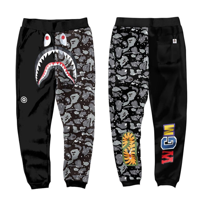 BAPE Black Starry Camo Split Shark Face Graphic Jogger Pants Unisex Streetwear Sweatpants Hover Image
