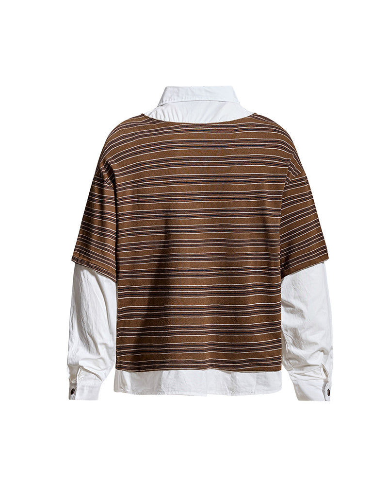 Faux two-piece polo shirt with spliced long sleeves