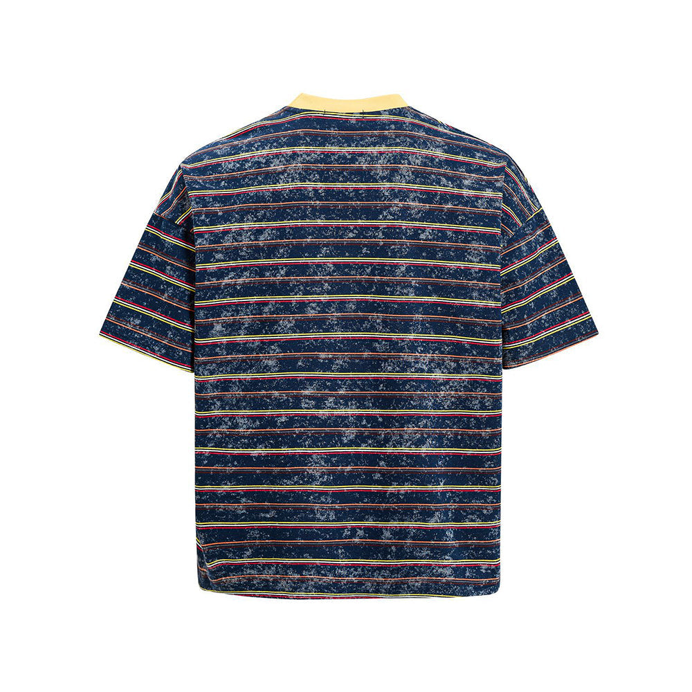 Distressed striped short-sleeved shirt
