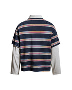 Color-blocked striped faux two-piece long-sleeved top