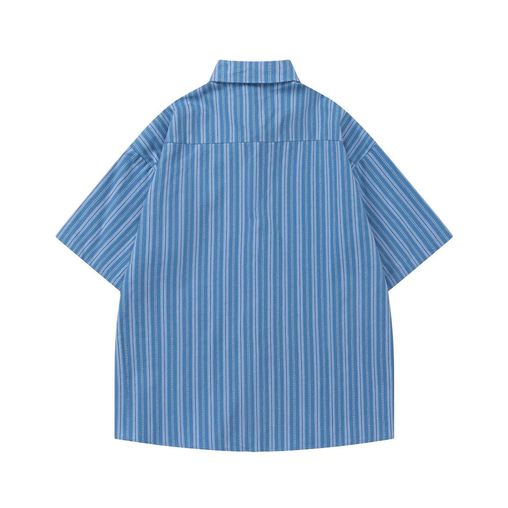 Retro Striped Short Sleeve Work Shirt