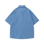 Retro Striped Short Sleeve Work Shirt