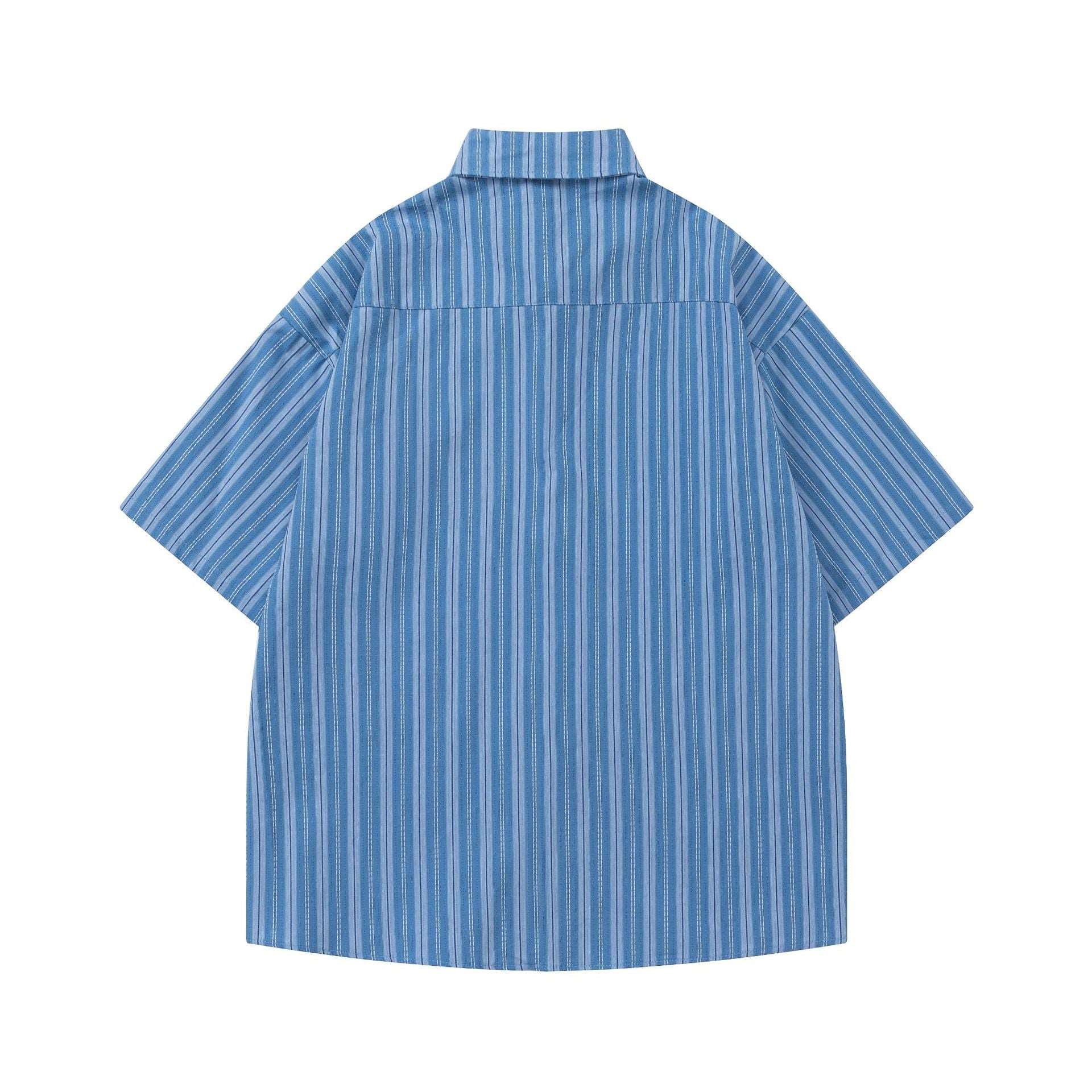 Retro Striped Short Sleeve Work Shirt
